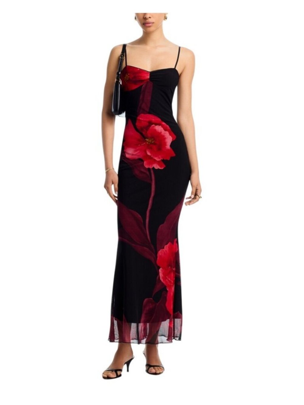 NWT Aqua Floral Mesh Maxi Dress DC9891BL Red Floral S